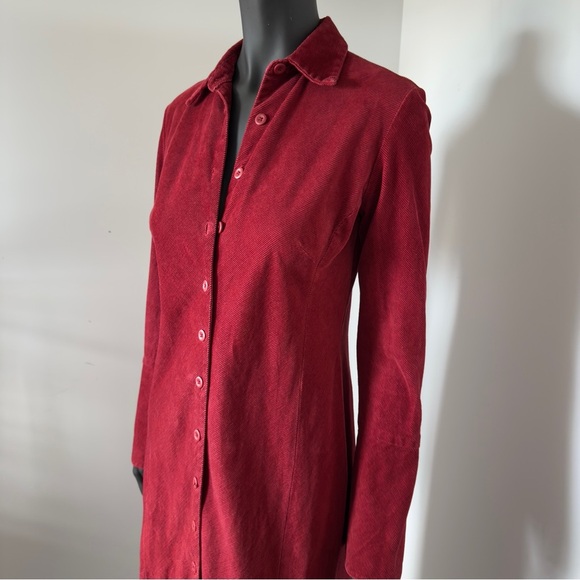 Cotton Ginny Red Corduroy Button Front Midi Dress Size 5 - Picture 2 of 11